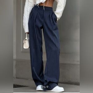 NWT Commense Pinstripe Pleated Wide-Leg Pants, Large SPU: OA231007020